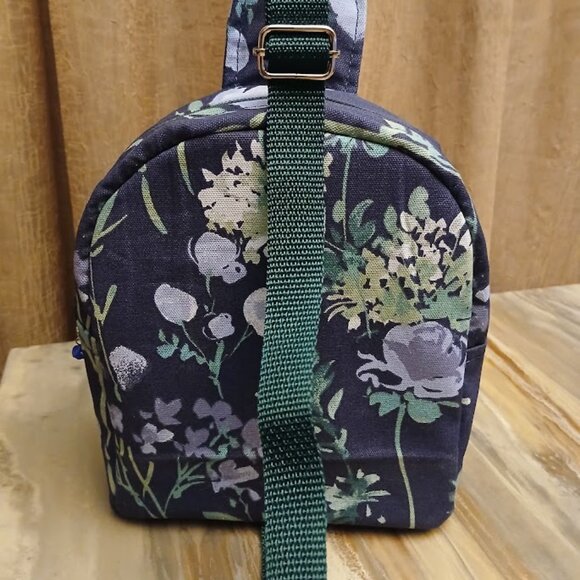 New Mini Backpack Sling Travel Bag Crossbody Blue floral Canvas Black Dress 9\